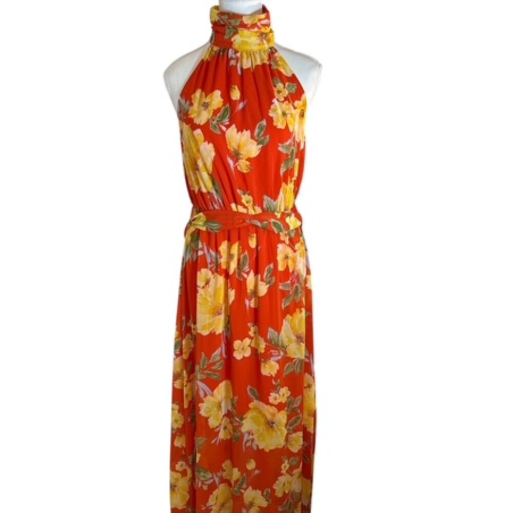 Cato Womens Tropical Printed Dress High Neck‎ Sz  XS Flare Hem Beachy Resortwear